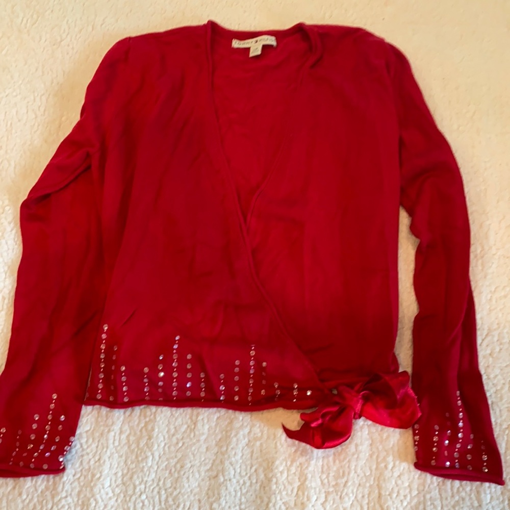 Tommy Hilfiger Red Tie Wrap Cardigan Size Large
